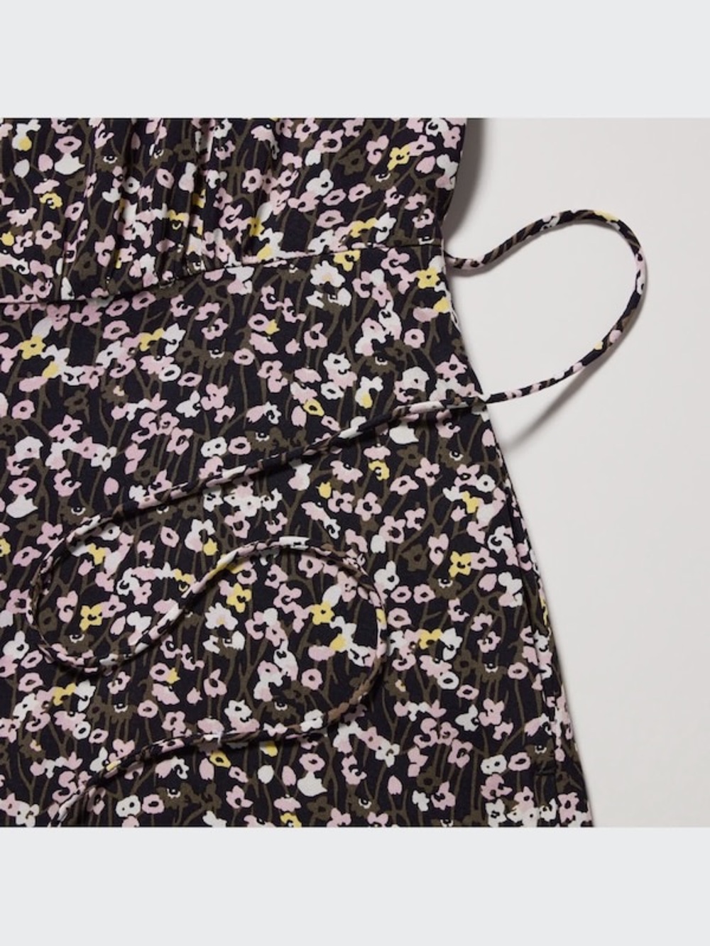 Uniqlo Rayon Floral Midi Dress Black Pink Tie Waist V Neck Button Front Small - Picture 9 of 16